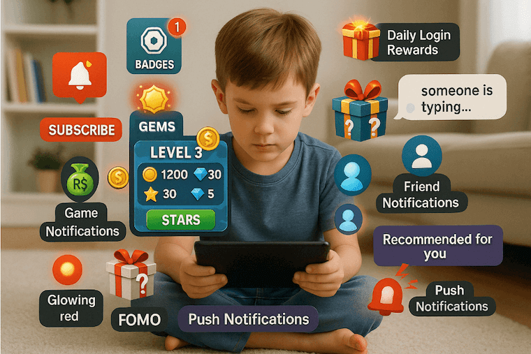 Child surrounded by digital notifications